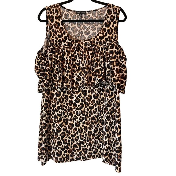 Slimky Brand Leopard Print Sleeveless Ruffle Tunic Dress Poly/Spandex 1X - Picture 1 of 9